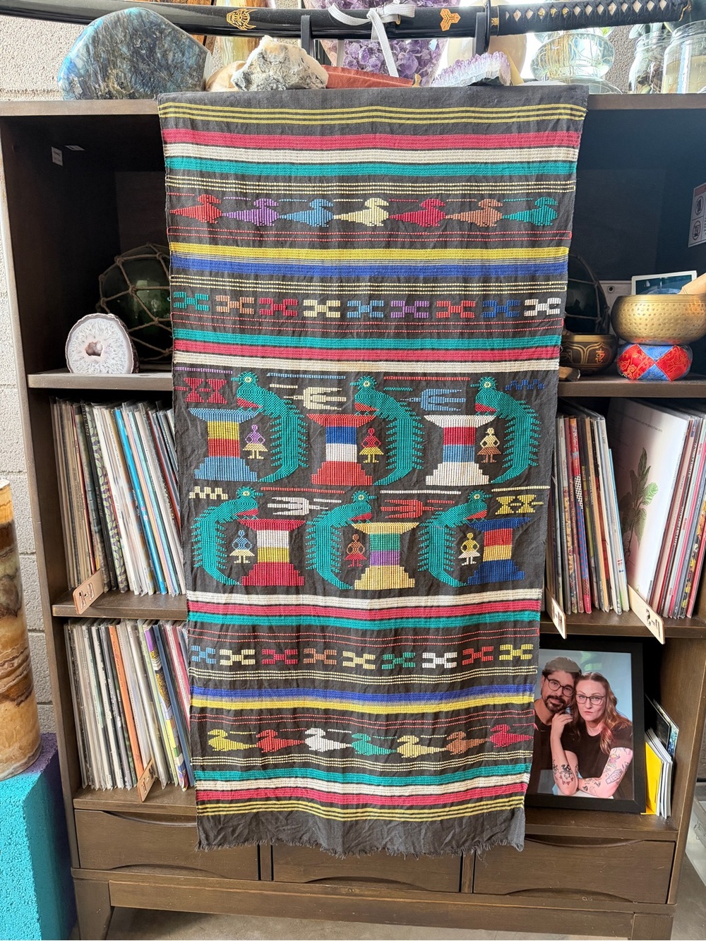 Handwoven Multicolor Geometric Cotton Throw - Black Base